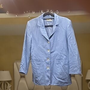 Sandro Linen Light Blue Single-Breasted Blazer Fits Like a Large